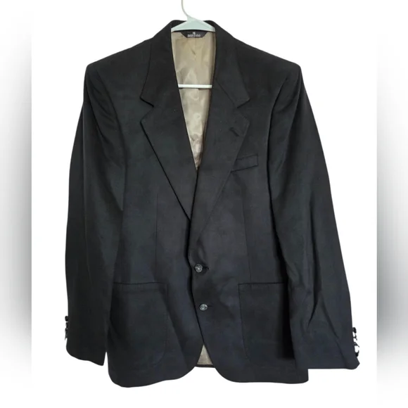 Vintage Lanvin Black Feather Suede Blazer Mort Wallin Mens 40R USA Made Luxury